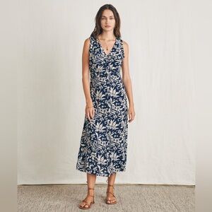 Faherty Navy and Cream Floral Midi Dress